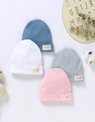 Organic Cotton 0-3 Months Baby Beanie Plain Rolled Cuff 
